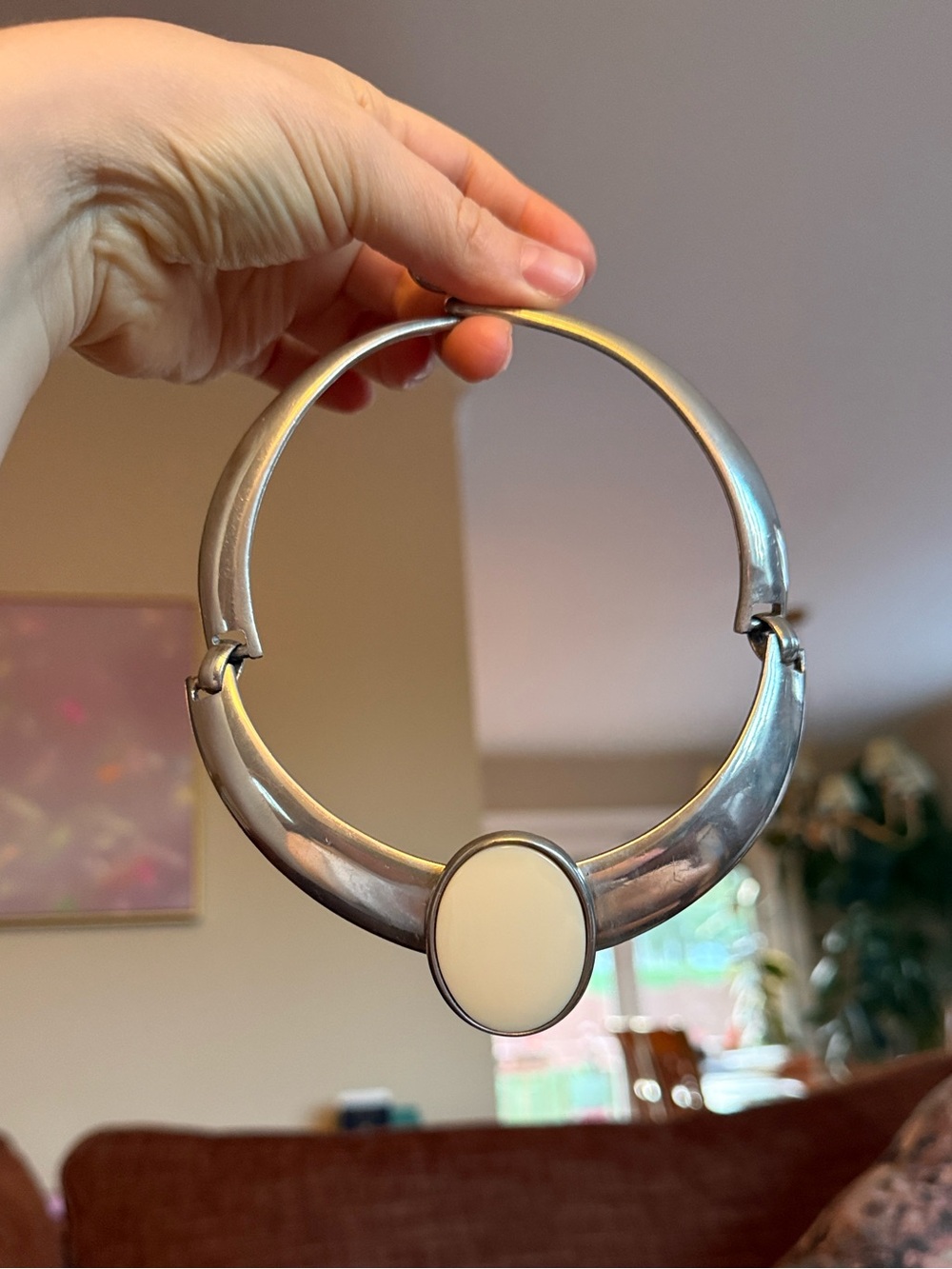 Vintage Ben-Amun Pewter choker necklace cabochon